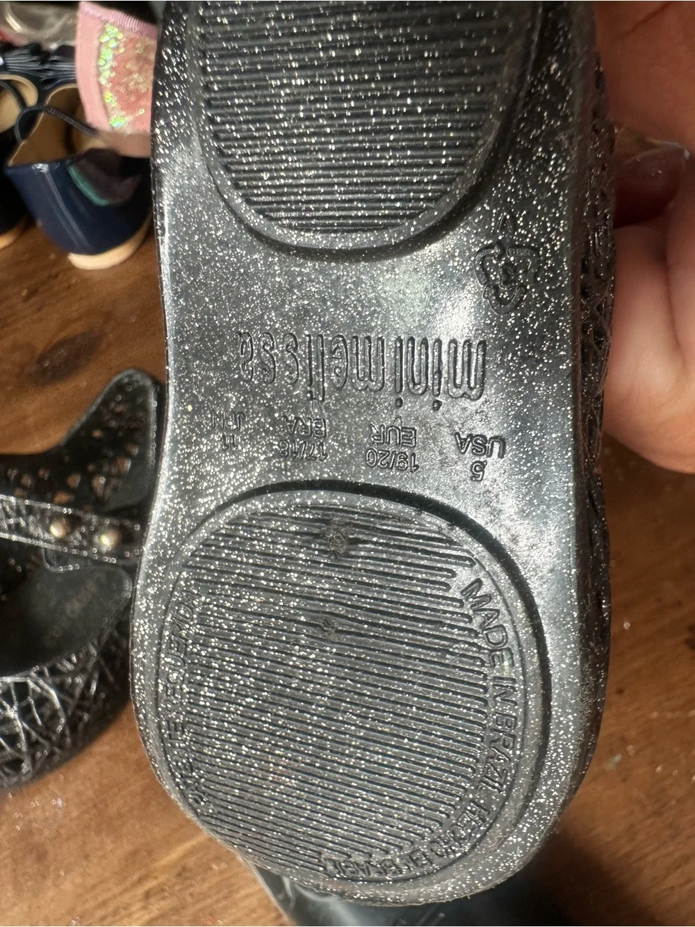 Mini Melissa Black Glitter Mary Jane Sneakers